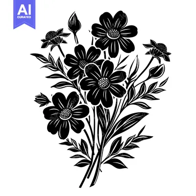 Premium design asset: Black and White Silhouette of a Flower Bouquet