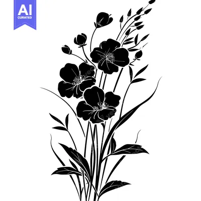 Aset premium populer: Black and White Silhouette of a Flower Bouquet