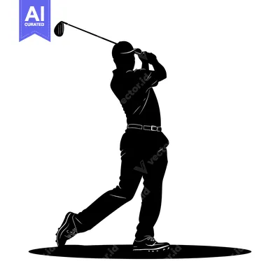 Aset desain premium: Silhouette of a Golfer Swinging a Golf Club