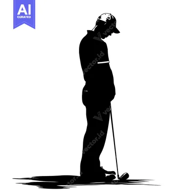 Aset desain premium: Silhouette of a Golfer Looking Down at His Club