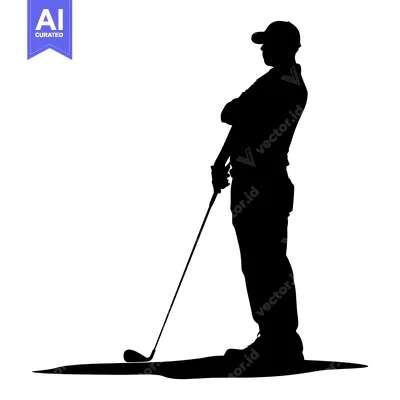Aset premium populer: Silhouette of a Golfer Holding a Golf Club