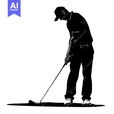 Aset premium populer: Silhouette of a Golfer Swinging a Club