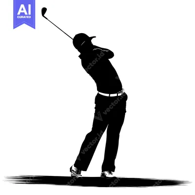 Aset premium populer: A Black and White Silhouette of a Golfer Swinging a Golf Club