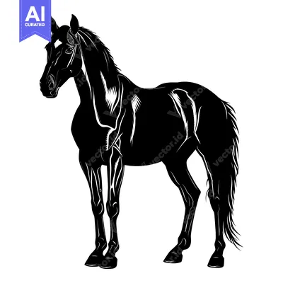 Black and White Silhouette of a Horse Standing