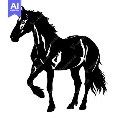 Aset desain premium: Black and White Silhouette of a Horse Standing