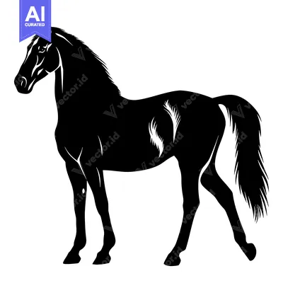 Aset desain premium: Black and White Silhouette of a Horse