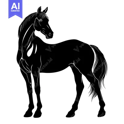 Premium design asset: Black and White Silhouette of a Horse Standing on a White Background