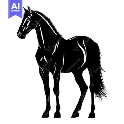 Aset premium populer: Black and White Silhouette of a Standing Horse