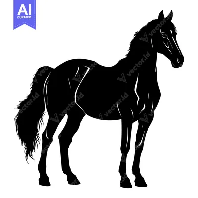 Popular premium asset: Black and White Silhouette of a Horse Standing