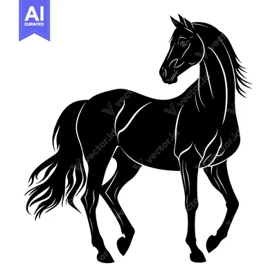 Aset desain premium: Black Silhouette of a Horse Standing and Looking to the Right