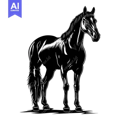 Black and White Illustration of a Horse Standing