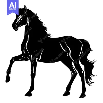 Aset premium populer: Black and White Silhouette of a Horse Standing with One Leg Raised