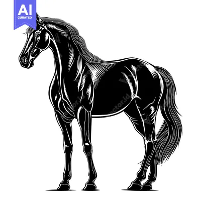Premium design asset: Black and White Illustration of a Standing Horse