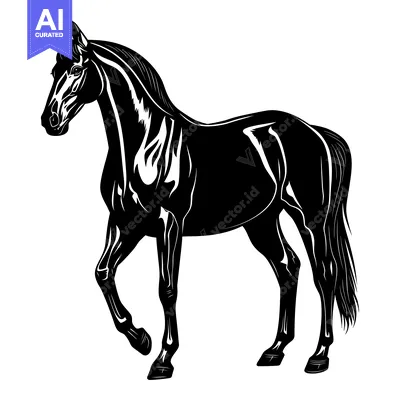 Premium design asset: Black and White Silhouette of a Horse Standing