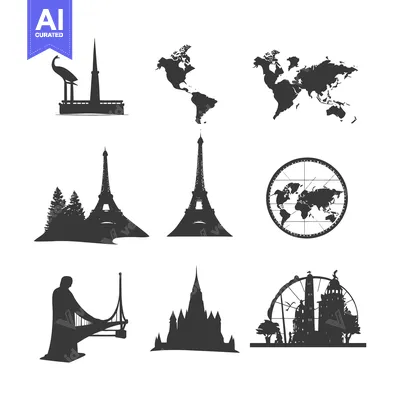Silhouette Icons of Famous World Landmarks