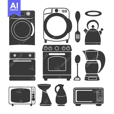 Silhouette Icons of Kitchen and Household Appliances