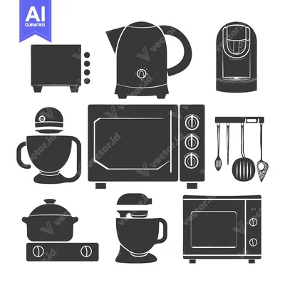 Silhouette Icons of Kitchen Appliances and Utensils