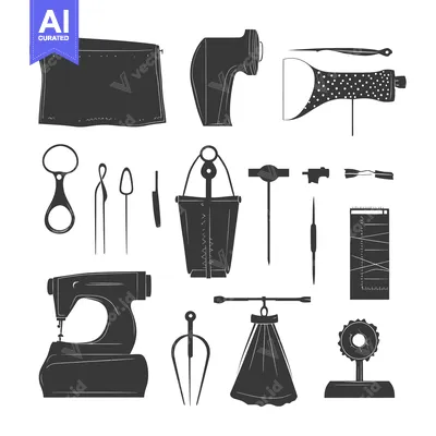 Silhouette Icons of Sewing and Tailoring Tools and Equipment