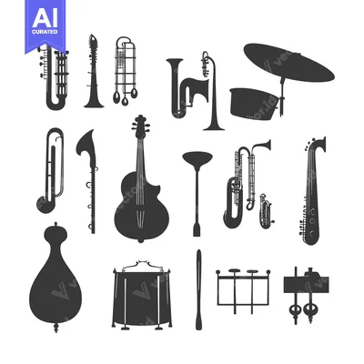 Silhouette Icons of Various Musical Instruments