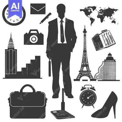 Aset premium populer: Silhouette Icons Representing Business, Travel, and Time