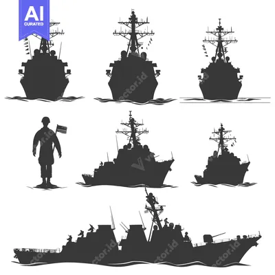 Aset premium populer: Silhouette Illustration of a Destroyer Ship and Sailor with an America