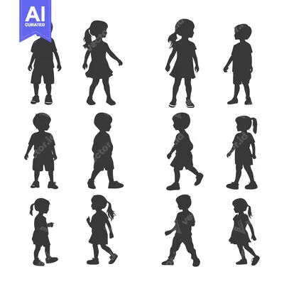 Aset desain premium: Silhouette Illustration of Children in Various Poses