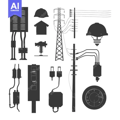 Aset premium populer: Silhouette Illustration of Electrical Power System Elements