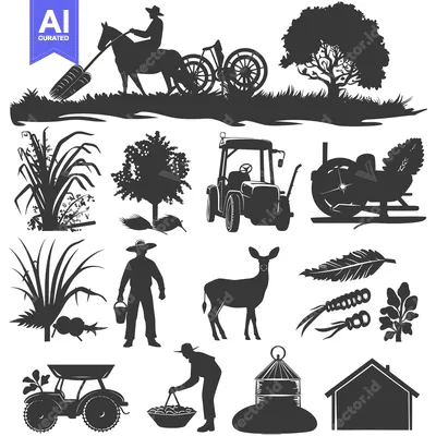 Premium design asset: Silhouette Illustration of Farm Life and Its Elements