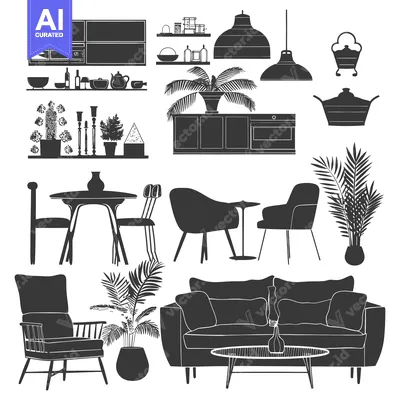 Silhouette Illustration of Furniture and Interior Decor Items