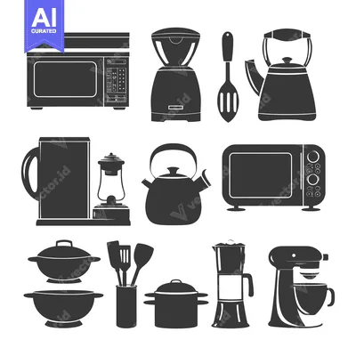 Silhouette Illustration of Kitchen Appliances and Utensils