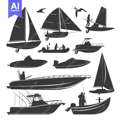 Silhouette Illustration of Various Types of Boats