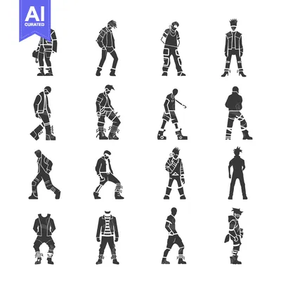 Premium design asset: Silhouette Illustrations of Men in Various Poses Wearing Trendy Street