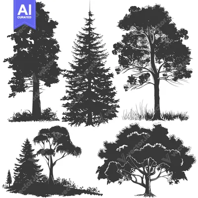 Premium design asset: Silhouette Illustrations of Various Trees