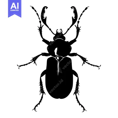 Black and white silhouette of a beetle with large mandibles