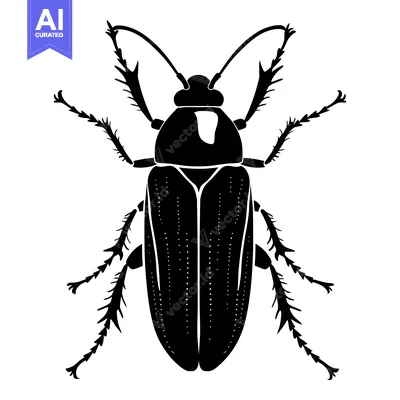 Aset premium populer: Black and White Silhouette of a Beetle with Spiky Legs