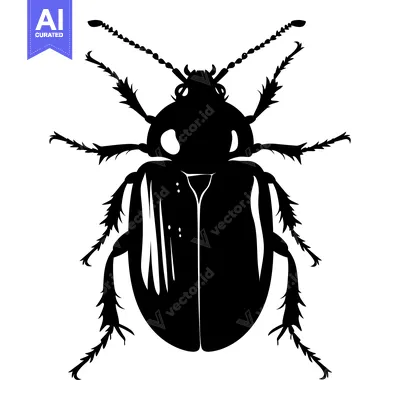 Black and white silhouette of a beetle with spiky legs
