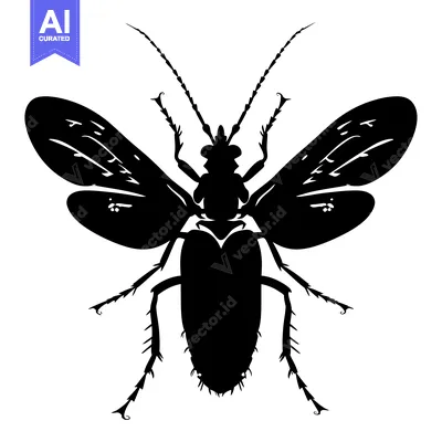 Premium design asset: Black Silhouette of a Flying Insect with Spiky Legs and Veined Wings