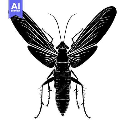 Black and White Silhouette of an Insect with Long Legs and Wings Sprea