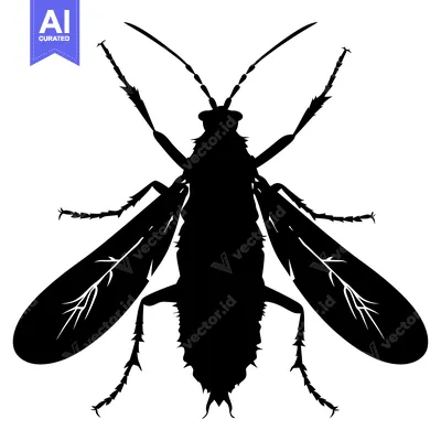 Black Silhouette of a Winged Insect with Long Antennae