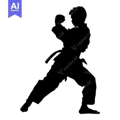 Aset desain premium: Silhouette of a Karate Practitioner Blocking a Strike
