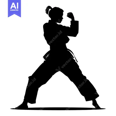 Aset premium populer: Silhouette of a female martial artist in a fighting stance