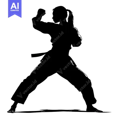 Aset premium populer: Silhouette of a female martial artist in a fighting stance