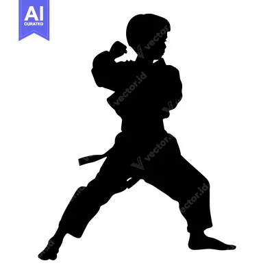 Aset desain premium: Silhouette of a Young Person in a Martial Arts Stance