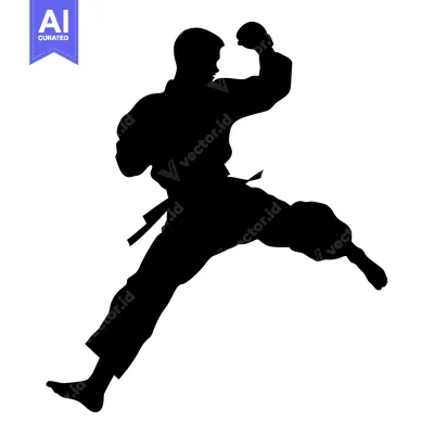 Popular premium asset: Silhouette of a martial artist mid-kick with a clenched fist