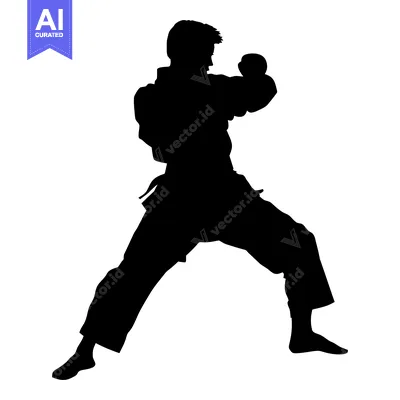 Premium design asset: Silhouette of a Martial Arts Practitioner in a Fighting Stance