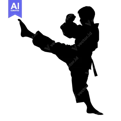 Aset premium populer: Silhouette of a Young Person Performing a Martial Arts Kick