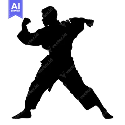 Silhouette of a Martial Artist in a Fighting Stance