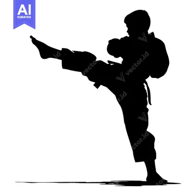 Premium design asset: Silhouette of a Young Martial Artist Executing a High Kick