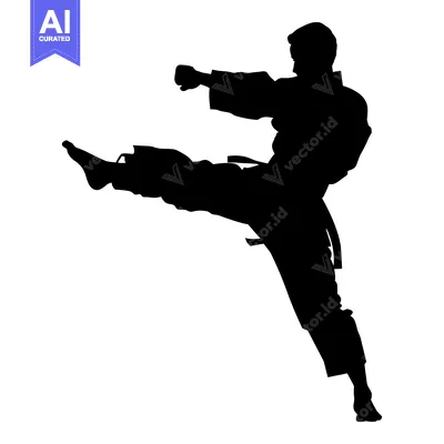 Aset premium populer: Silhouette of a Karate Practitioner Executing a High Kick