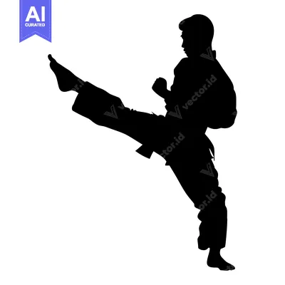 Premium design asset: Silhouette of a Person Performing a High Kick in Martial Arts